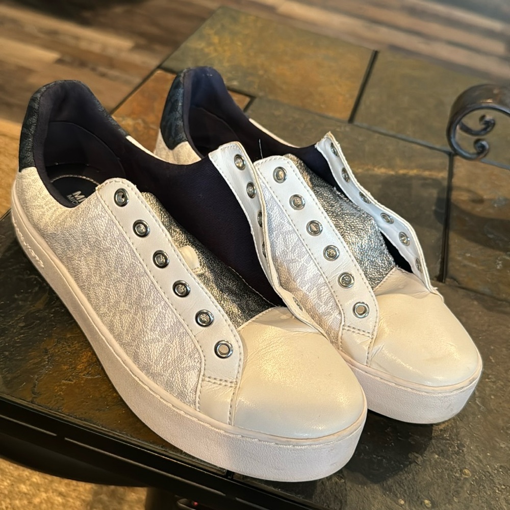 Michael Kors white and blue sneakers